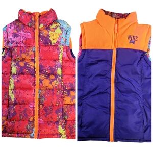 Nike Reversible Puffer Vest Youth Size Large Purple Orange Colorful Full Zip